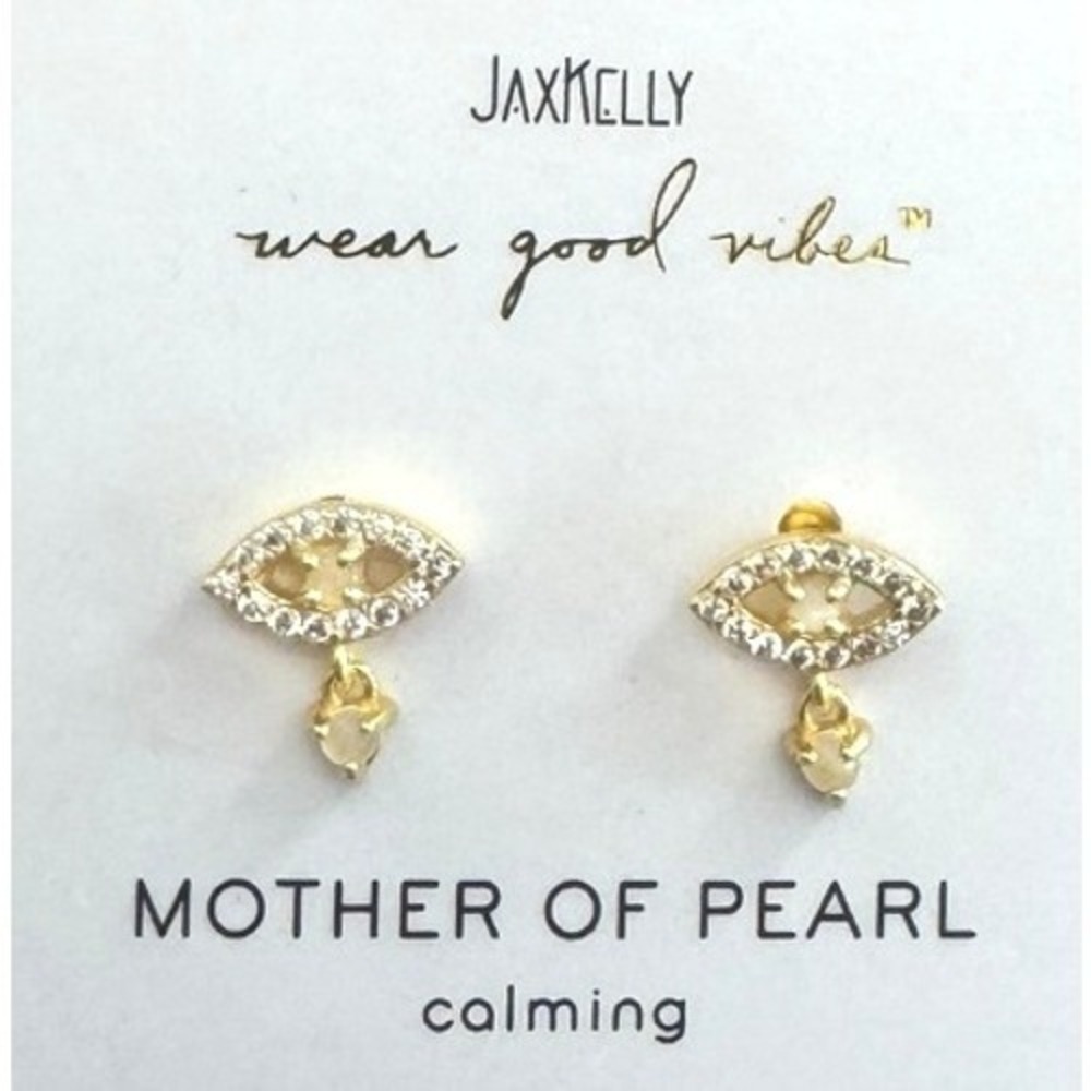 JaxKelly‎ Mother of Pearl Eye Stud Earrings New Gold Tone Dainty Minimalist Boho